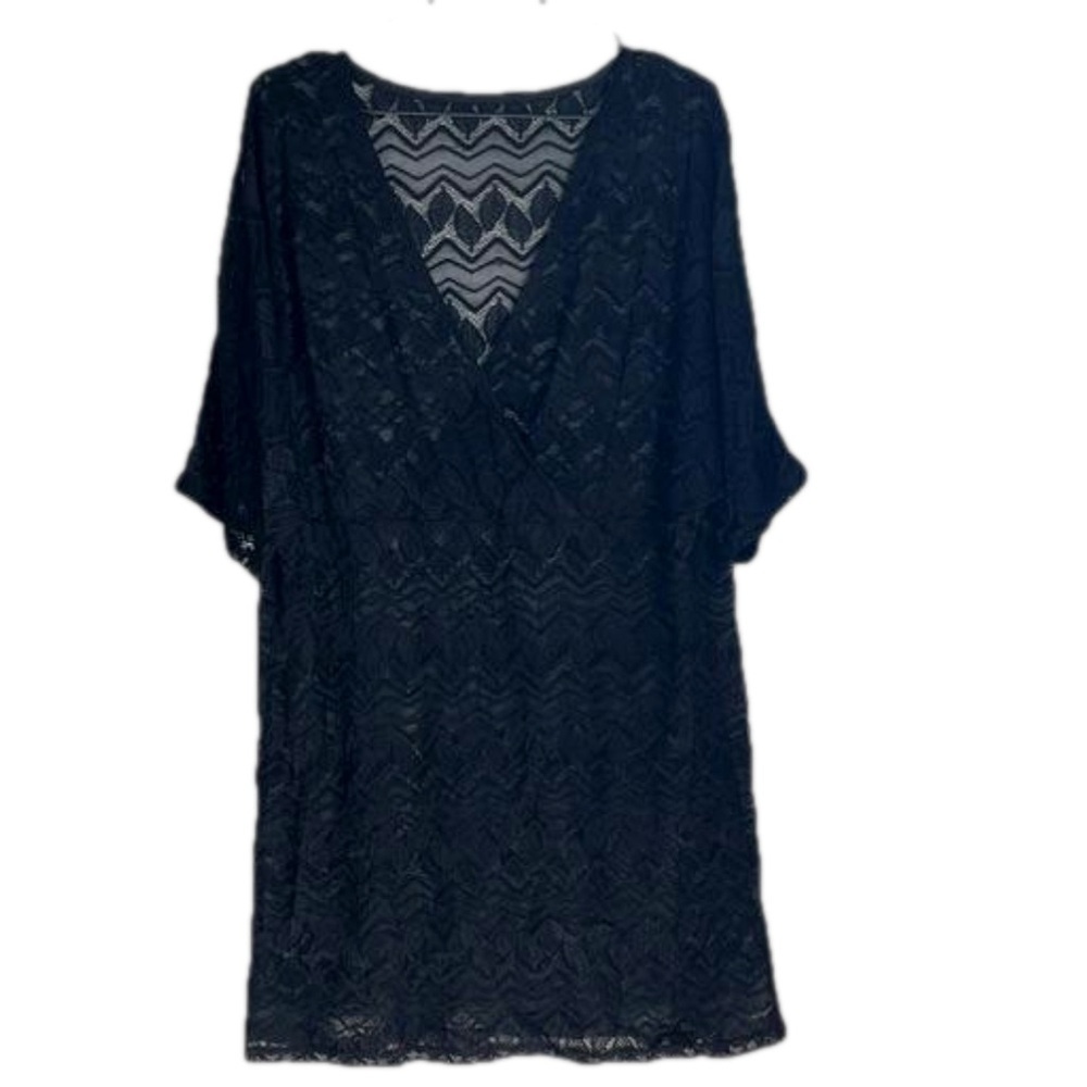 Black Solid Sheer V Neck Beach Cover Up